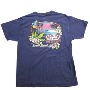 Vintage 90s Ron Jon Surf Shop T-Shirt Cocoa Beach Florida Parrot Blue Large